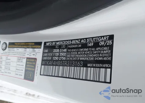 2026 Mercedes-Benz C 300 z USA, uszkodzony, nr VIN W1KAF4HB5TR313163